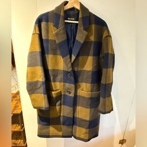 Madewell Plaid wool Coat in Blue and Tan
